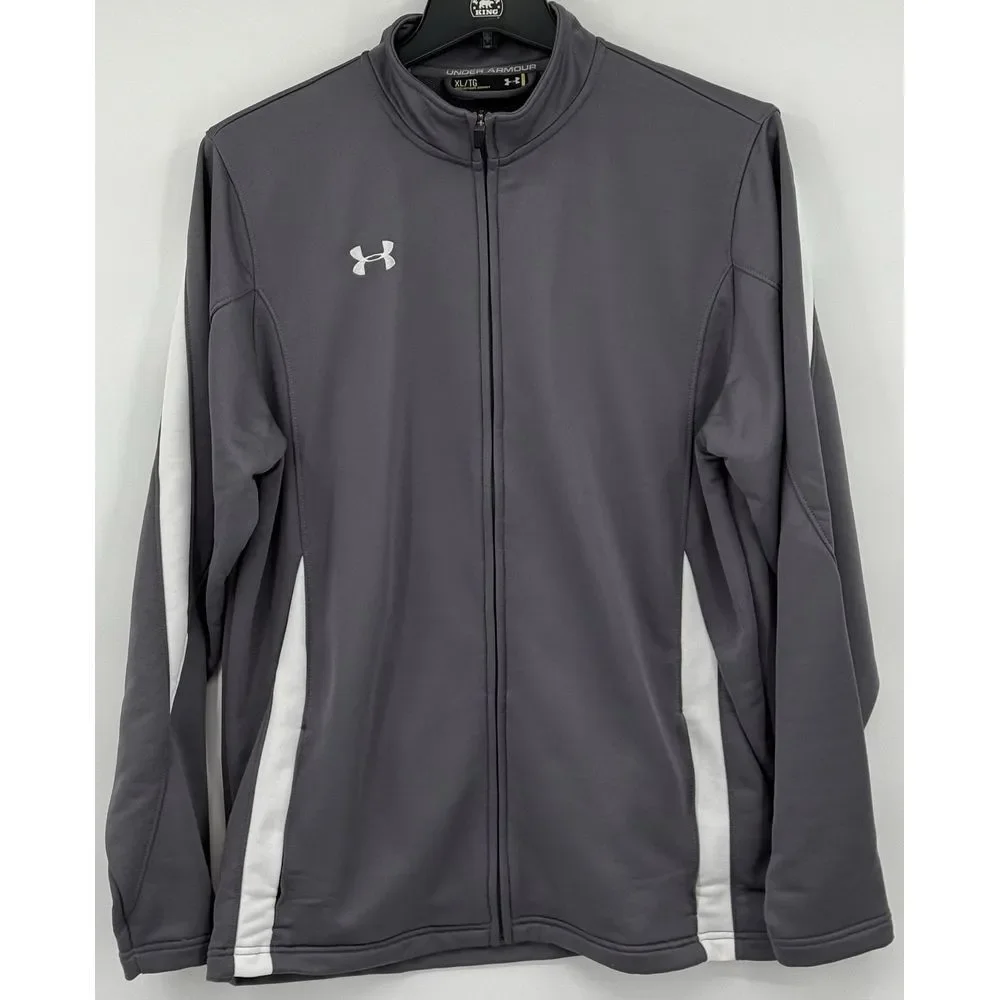 Under Armour Full Zip Long Sleeve Gray‎ Embroidered Spellout Track Jacket Sz XL